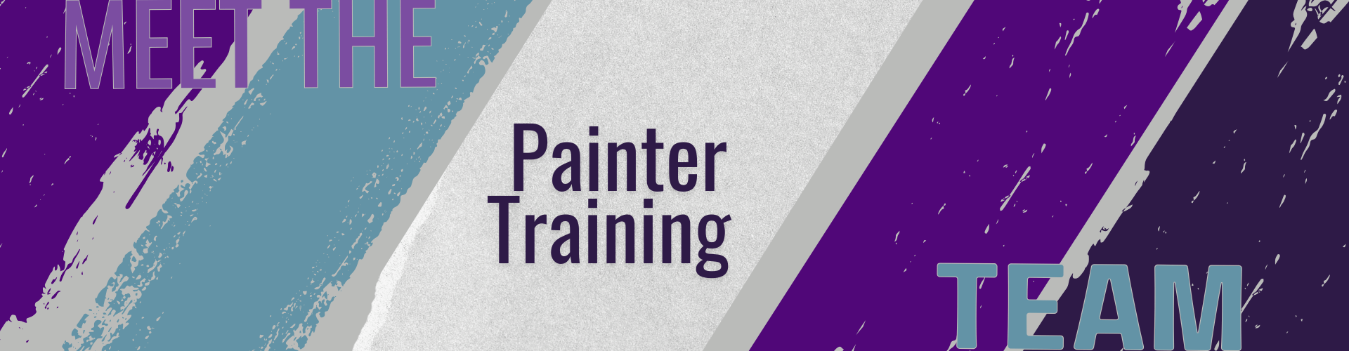 banner with purple, teal and gray with title meet the painter training team